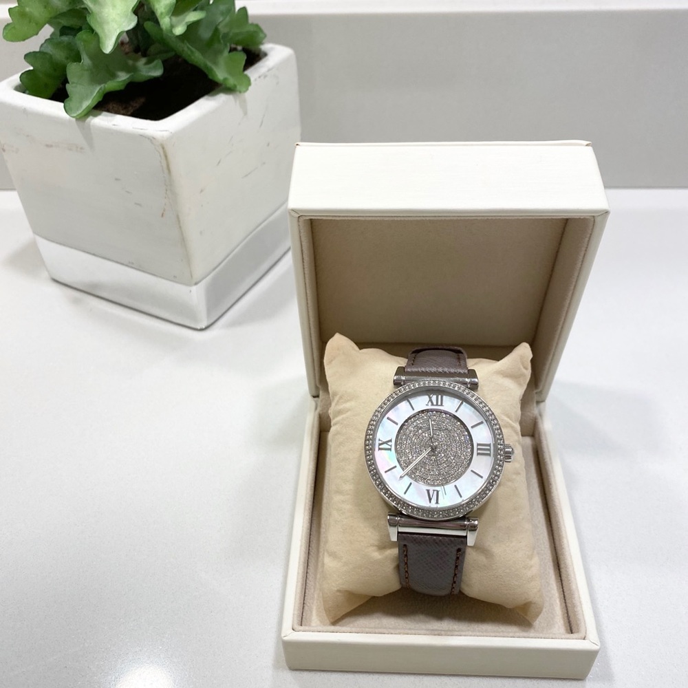 Michael Kors Caitlin Crystal Grey Leather Watch